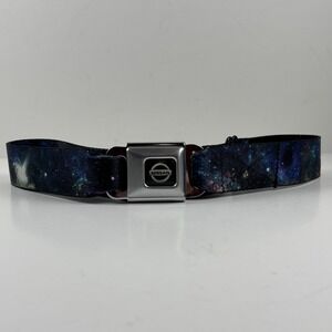 Buckle-Down Seatbelt Belt Mens OS Galaxy Nissan Logo Blue Black Excellent Space